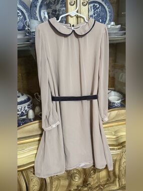 Patachou taupe crepe chiffon dress velvet tie size 8y girls